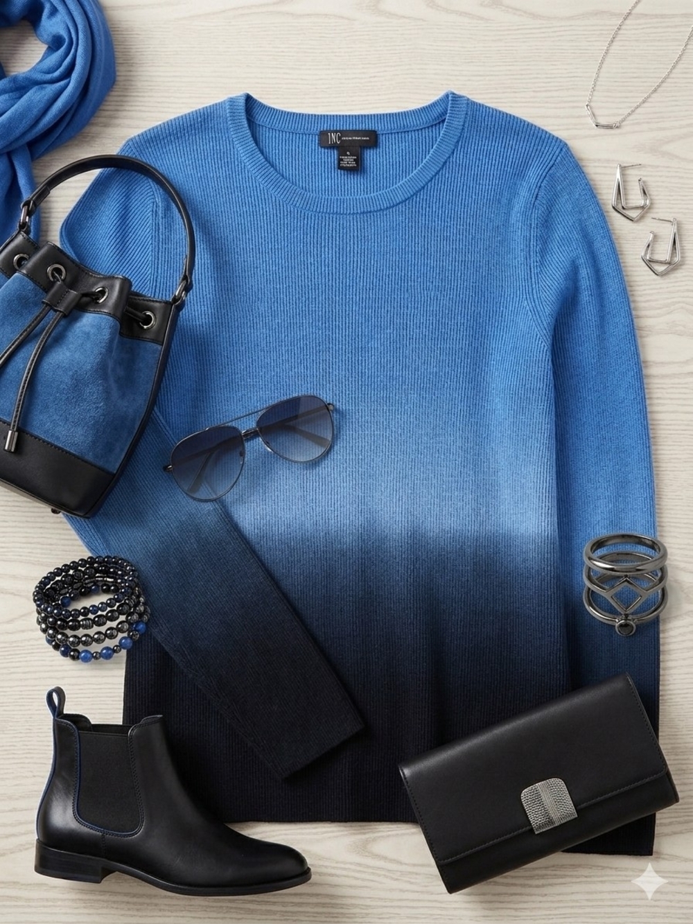 INC International Concepts Blue/ Blue Ombre  Crewneck Sweater